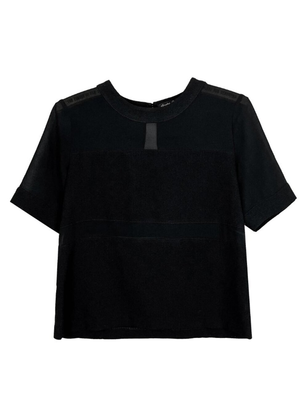 Sandra Angelozzi Womens Black Sheer Crepe Blouse Short Sleeve